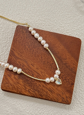 欧比锆石淡水珍珠金属项链