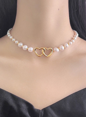 高级感小众设计镂空爱心珍珠项链