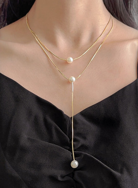 高级感法式优雅气质珍珠项链多层
