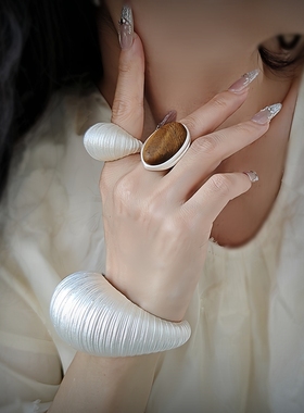 欧美小众复古重工夸张拉丝戒指