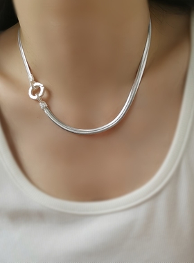 s925纯银双环扣项链女冷淡风