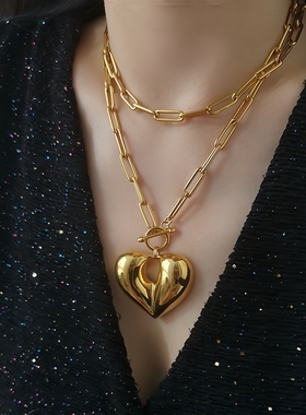 英国小众酷帅长链条爱心毛衣链