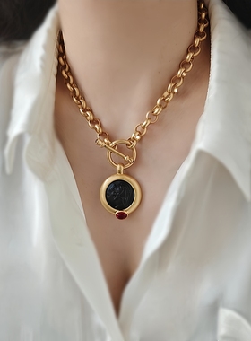 欧美小众复古树脂头像中性项链