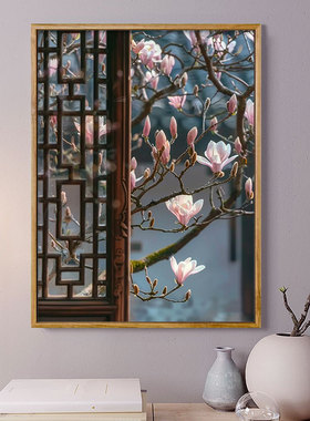 耦园玉兰花窗 数字油画diy园林意境美景治愈系手工涂鸦填色装饰画