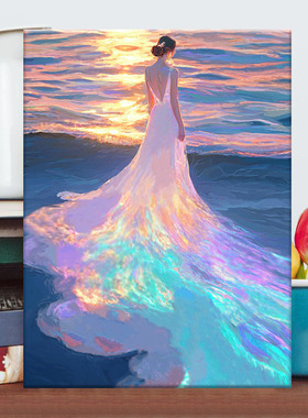 海景美人图 数字油画diy海滩倩影高级感治愈手工画填色摆件装饰画