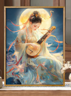 月下琵琶 数字油画diy古风少女高级感治愈手工丙烯填色摆件装饰画
