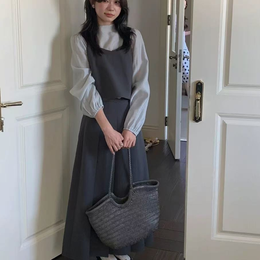 青倾家法式衬衫吊带背心半身裙三件套女秋季韩系气质穿搭一整套,淘宝优惠券,粉丝福利购,淘宝优惠卷