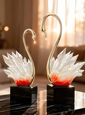 轻奢水晶天鹅客厅高级感摆件饰品