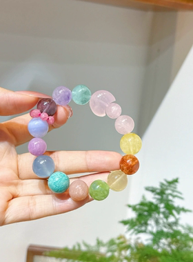 天然水晶多宝手串粉水晶手链招财转运粉水晶紫水晶女款手饰礼物