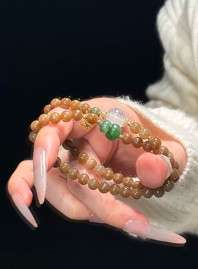 天然糖料和田玉双圈手串女款碧玉葫芦新中式手链复古首饰精致礼物