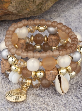 【珠黛饰品】波西米亚手链创意贝壳水晶多层串珠时尚手链 七色