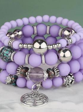 【珠黛饰品】欧美波西米亚手链创意首饰流苏多层串珠手环 九色