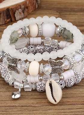 【珠黛饰品】欧美时尚蝴蝶水晶多层多元素分层弹力手链 六色