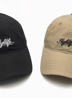 HIGHLIFE帽子秋冬男女水洗潮牌棒球帽鸭舌帽弯檐纯棉休闲字母刺绣