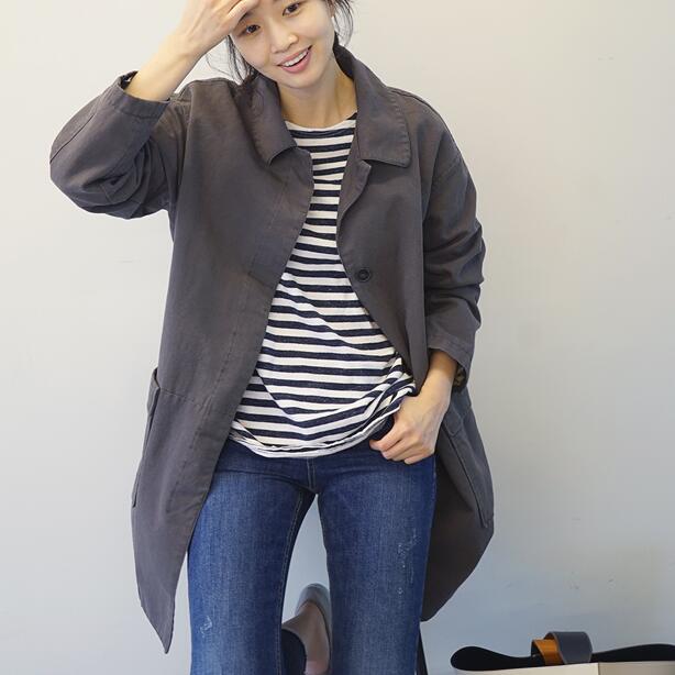 韩版G 女装简约单排扣休闲口袋风衣外套G1152 - 图1