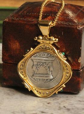 【好运】陶然物语925银镀金仿古罗马好运银币吊坠项链时尚女