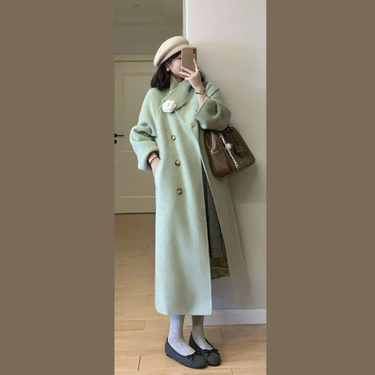 森系复古绿色立领呢子大衣女秋冬季韩版宽松阔显瘦中长款毛呢外套,淘宝优惠券,粉丝福利购,淘宝优惠卷