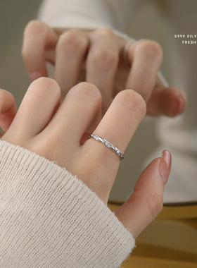 缠绕爱河闪钻戒指女s999纯银轻奢百搭高级感微镶指环小众食指戒