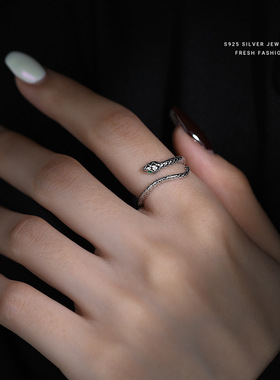 小众设计灵蛇戒指女s925纯银个性百搭气质食指戒可调节高级感指环