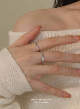 爱意交织情侣戒指s999纯银极简百搭小众指环莫比乌斯对戒足银手饰