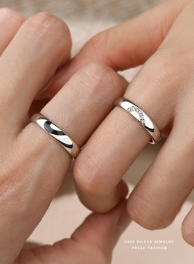 韩版时尚心心相印情侣戒指s925纯银百搭小众设计感对戒可调节指环