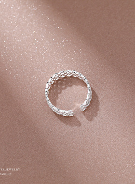 云小舒S925银戒指韩版蕾丝指环森系文艺镂空花纹食指戒潮饰品