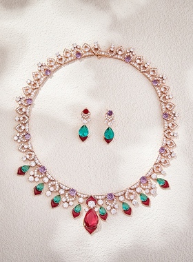 法式复古宫廷风人工彩色红宝石晚宴礼服项链新娘结婚晚装锁骨链女