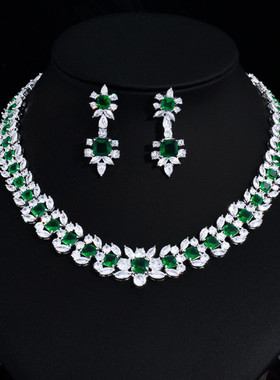 魔猫昭昭轻奢绿色锆石新娘项链