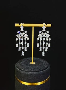 魔猫昭昭锆石圆形闪亮长款耳环显瘦气质耳饰小众轻奢纯银耳针耳钉