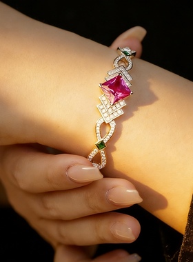 魔猫昭昭小众高级感时尚欧美高端手镯铜镀金镶嵌等级锆石轻奢粉色