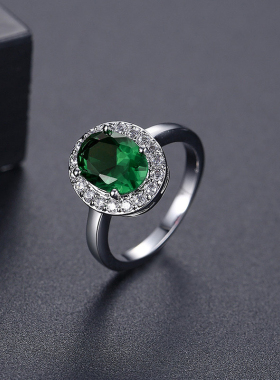 慵懒风阳绿元素锆石蛋面戒指小众设计时尚轻奢送女友礼物显白