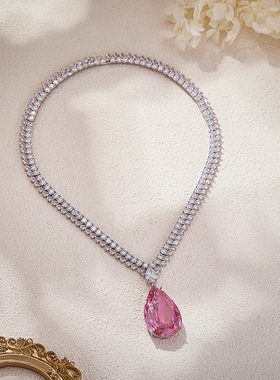 法式轻奢高级感粉钻水滴新娘婚礼晚宴礼服项链生日派对锁骨链小众