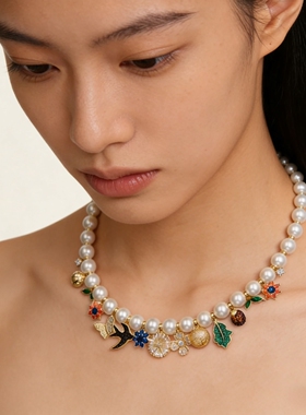 镶嵌微镶锆石高级感奢华珍珠元素晚礼服配饰新娘敬酒服项链结婚