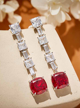 高级感方钻红宝石晚礼服项链大气