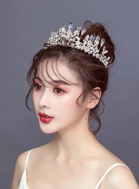 欧式巴洛克王冠皇冠头饰韩式新娘饰品套装结婚项链耳环三件套银色