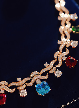 法式轻奢复古彩色仙女小众高级感新娘晚宴礼服婚礼生日派对项链