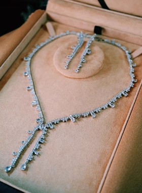 新娘晚礼服主婚纱配饰名媛结婚项链耳环女高级感设计小众轻奢女闪