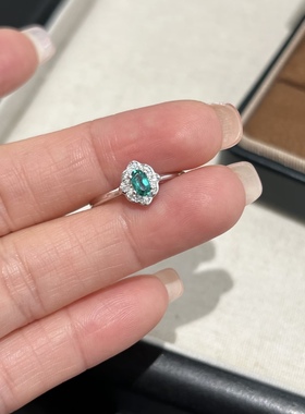 新品！0.3ct培育祖母绿戒指925银
