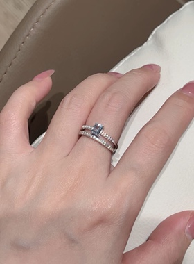 新款！0.5ct实验室培育海蓝宝石戒指 S925银小方糖排戒