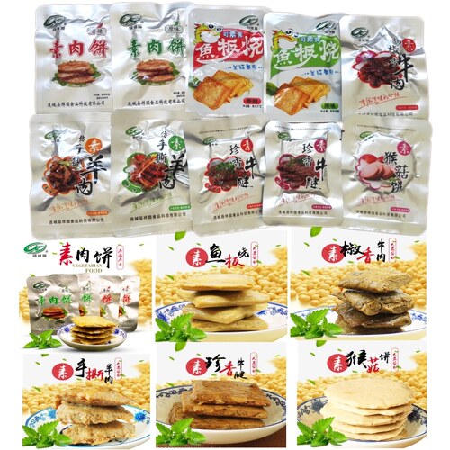 素手撕羊肉猴菇饼素牛腱鱼板烧绿祥园仿荤纯素大豆蛋白肉即食包邮 - 图0
