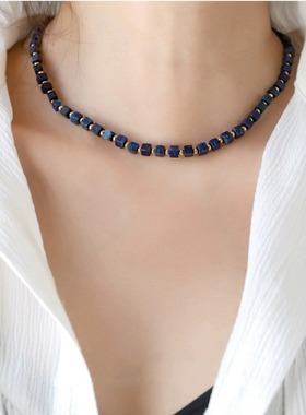 轻奢青金石6mm方块项链手链套装