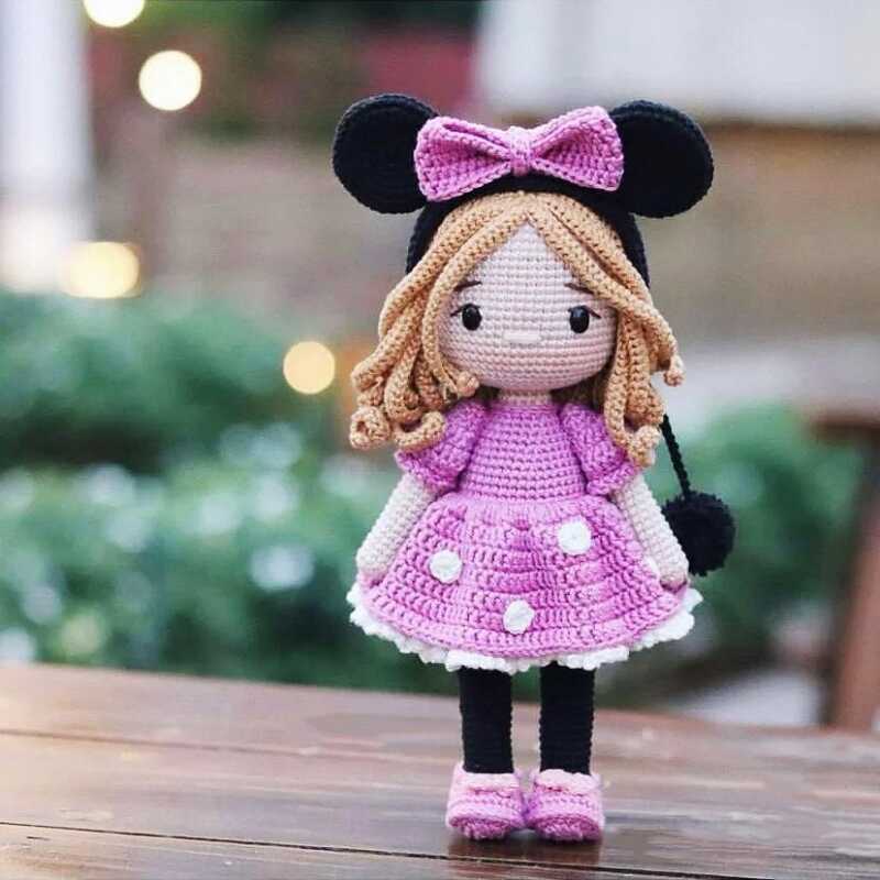 dy钩针编织毛线材料包视频教程娃娃情侣米奇男孩米妮女孩套装摆件 - 图1