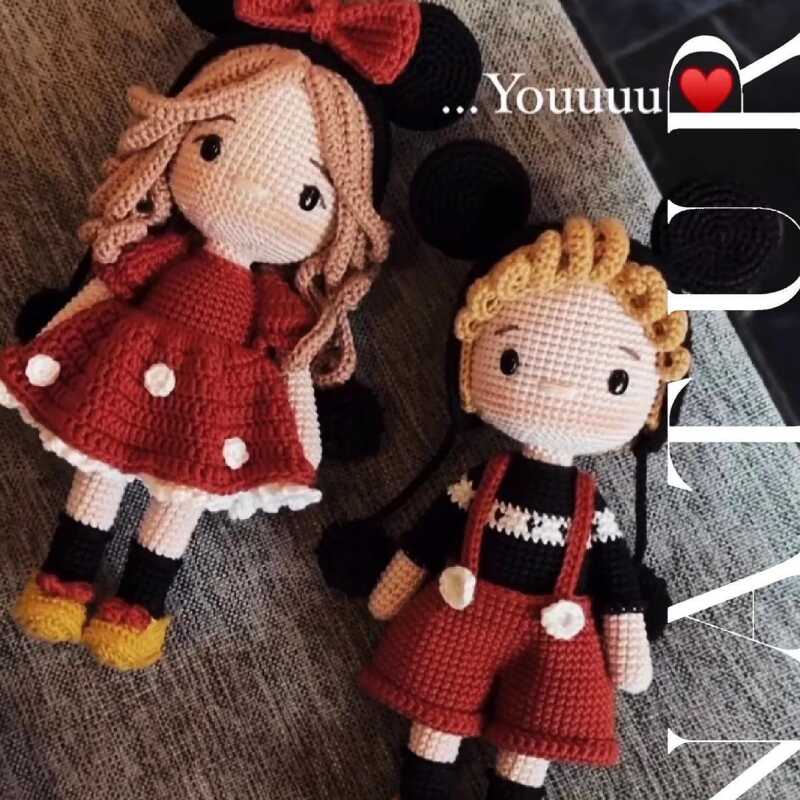 dy钩针编织毛线材料包视频教程娃娃情侣米奇男孩米妮女孩套装摆件 - 图2