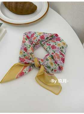 黄色系繁花温柔小碎花棉麻小方巾气质法式田园风ins领巾花田头巾