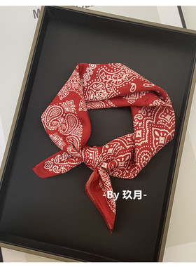 韩国ins街舞嘻哈红色腰果装饰头巾复古文艺洋气绑发发带领巾丝巾