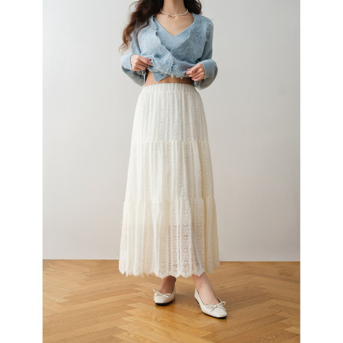 ron&ron法式温柔风提花纹理半身裙2025冬季日常高腰显瘦中长女裙 - 图0