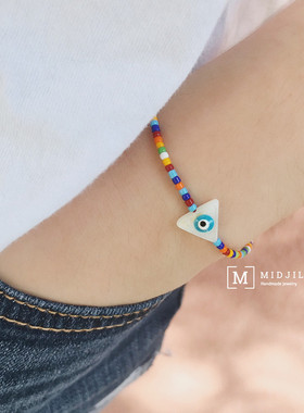 欧美风几何蓝眼睛极细手绳彩珠