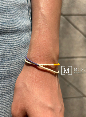 日系urban磨砂质感神秘紫低调白撞色元素极细手链 简单百搭新品