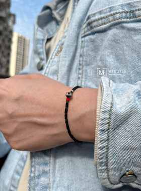 925银欧美限量方形磨砂黑手链