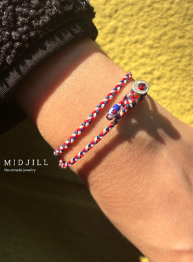 MIDJILL中性红白蓝编织双层手绳